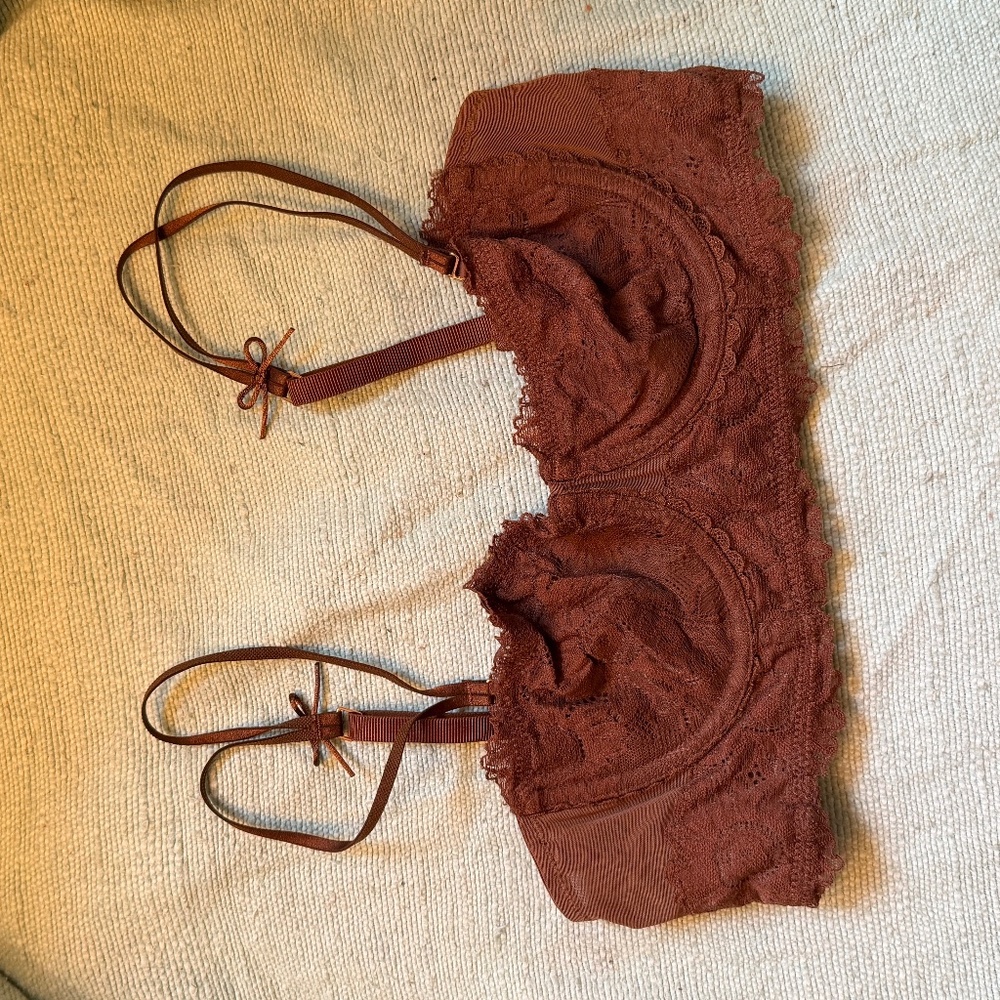 Aerie “Real Power Balconette” Brown lace convertible ribbon bra 34b